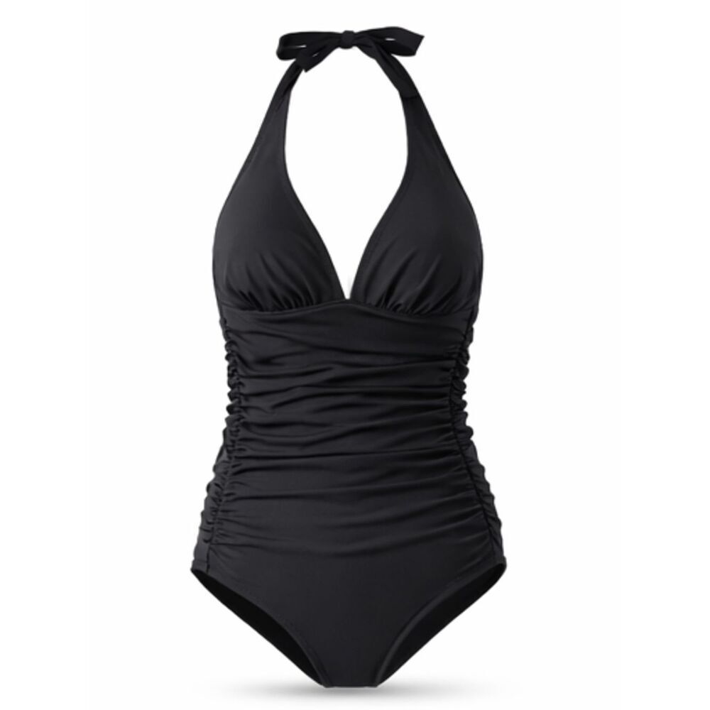 J. Crew Black Halter Ruching One-Piece Swimsuit